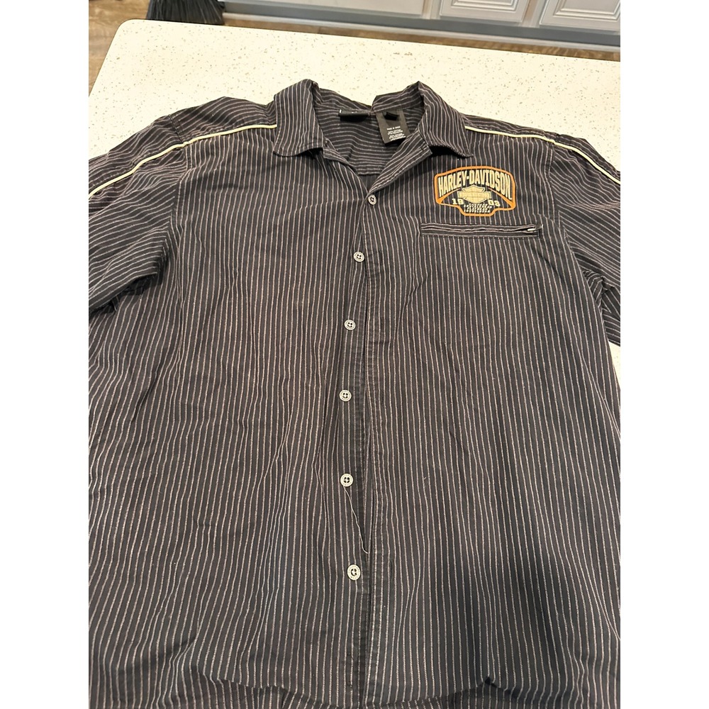 Harley-Davidson Mens XL Black Pinstripe Button Down Shirt 96667-14VM
